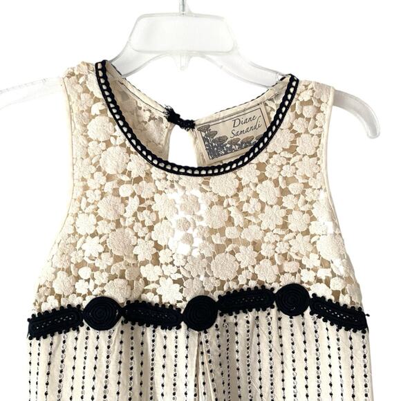 Diane Samandi Ivory Cream Black Eyelet Embroidered Lace Mini Dress size small - Picture 2 of 7